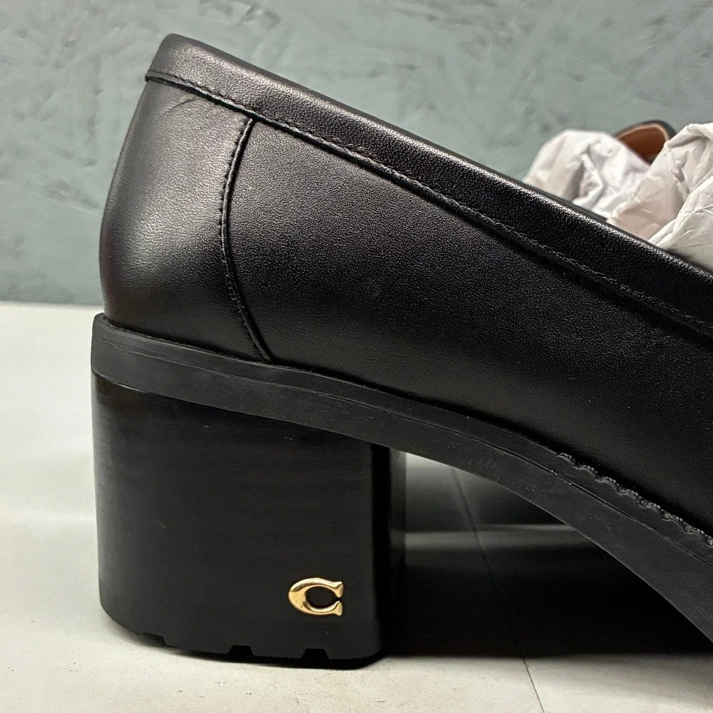 Coach Colleen Platform Lug Sole Loafers Womens 7 Black Leather CC948 Chunky